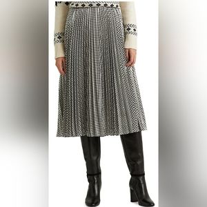 Pleated houndstooth metallic midi skirt, size 8